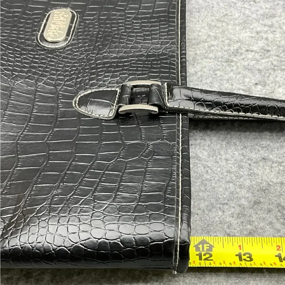 Bob Mackie Large Black Croc Print Vegan Faux Leather Top Handle Tote Bag Purse